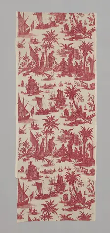 L'Hommage de l'Amérique á la France (America's Tribute to France) (Furnishing Fabric), c. 1780. Creators: Jean Baptiste Marie Huet, Christophe-Philippe Oberkampf, Oberkampf Manufactory