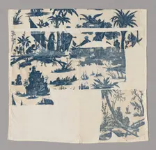 L'Hommage de l'Amérique á la France (America's Tribute to France) (Furnishing Fabric), c. 1790. Creators: Unknown, Jean Baptiste Marie Huet, Christophe-Philippe Oberkampf, Oberkampf Manufactory