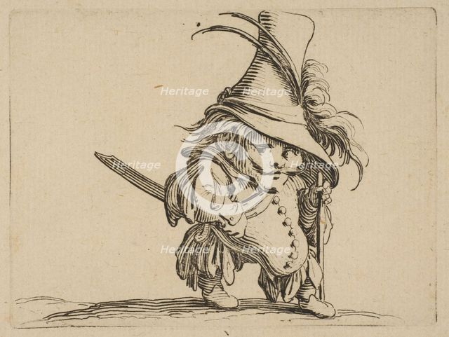 L'Homme au Ventre Tombant et au Chapeau Très Élevé (The Man with a Drooping Belly and a..., 1616-22. Creator: Jacques Callot.