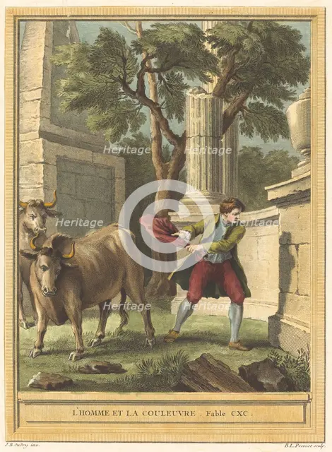 L'homme et la couleuvre (Man and the Snake), published 1759. Creator: Benoit-Louis Prevost.
