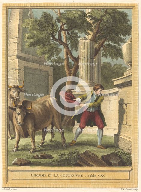 L'homme et la couleuvre (Man and the Snake), published 1759. Creator: Benoit-Louis Prevost.