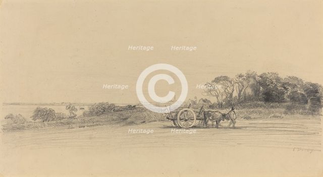 L'Ile aux Moines with Figure and Cart, c. 1858. Creator: Eugene Louis Boudin.