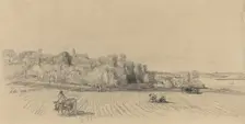 L'Ile aux Moines with Workers in a Field, c. 1858. Creator: Eugene Louis Boudin