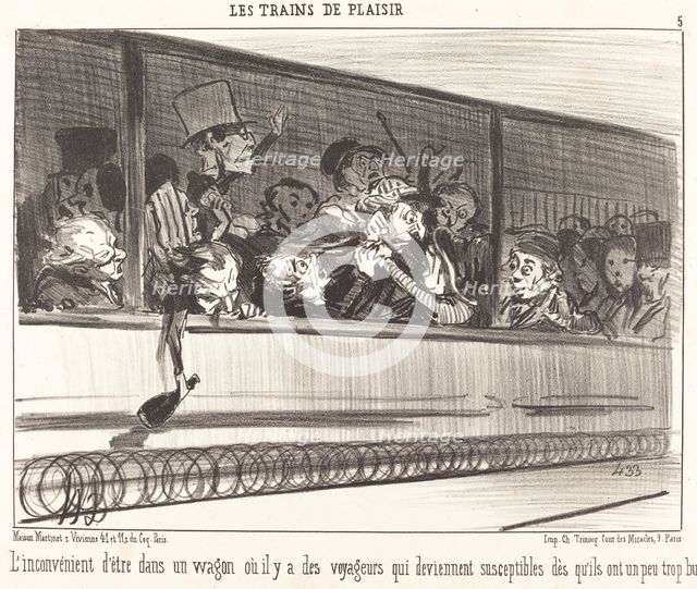 L'Inconvénient d'être dans un wagon..., 1852. Creator: Honore Daumier.