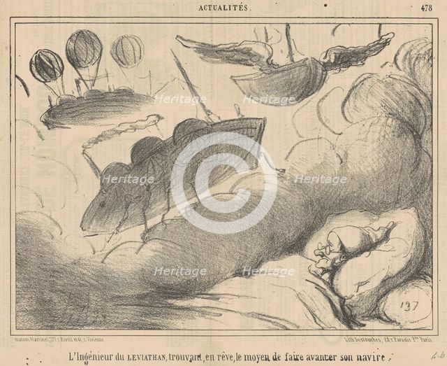 L'Ingénieur du Leviathan trouvant, en rêve, ..., 19th century. Creator: Honore Daumier.