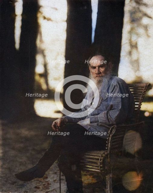 L.N. Tolstoi, in Iasnaia Poliana, 1908. Creator: Sergey Mikhaylovich Prokudin-Gorsky.