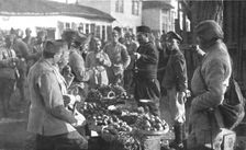 L'Occupation Francaise en Bulgarie; Nos soldats au marche de Kustendil 1918. Creator: Unknown