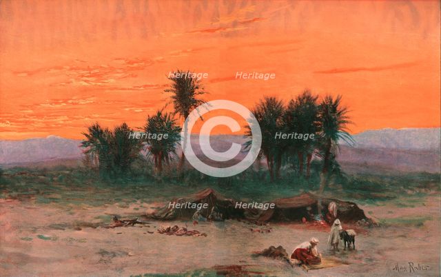 ''L'oasis de Biskra au soleil couchant; Afrique du nord', 1914. Creator: Max Raber.
