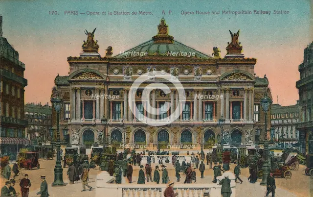 L'Opéra and Metro Station, Paris, c1920. Artist: Unknown.