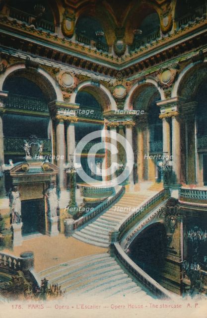 L'Opéra Garnier - the staircase, Paris, c1920. Artist: Unknown.