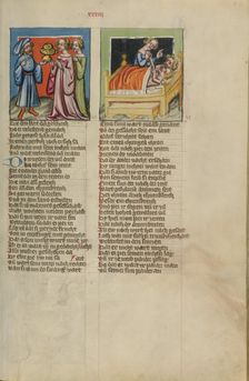 Lot Made Drunk by his Two Daughters: Lot's Incest; Weltchronik, about 1400-1410. Creator: Unknown