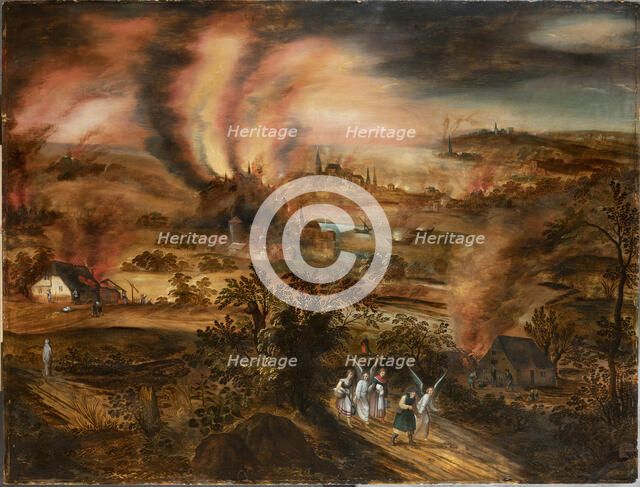 Lot and his daughters fleeing Sodom and Gomorrah, Early 17th century. Creator: Momper, Joos de, the Younger (1564-1635).