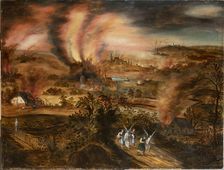 Lot and his daughters fleeing Sodom and Gomorrah, Early 17th century. Creator: Momper, Joos de, the Younger (1564-1635)