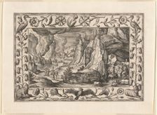 Lot and His Daughters, from Landscapes with Old and New Testament Scenes and Hunting Scenes, 1584. Creator: Adriaen Collaert
