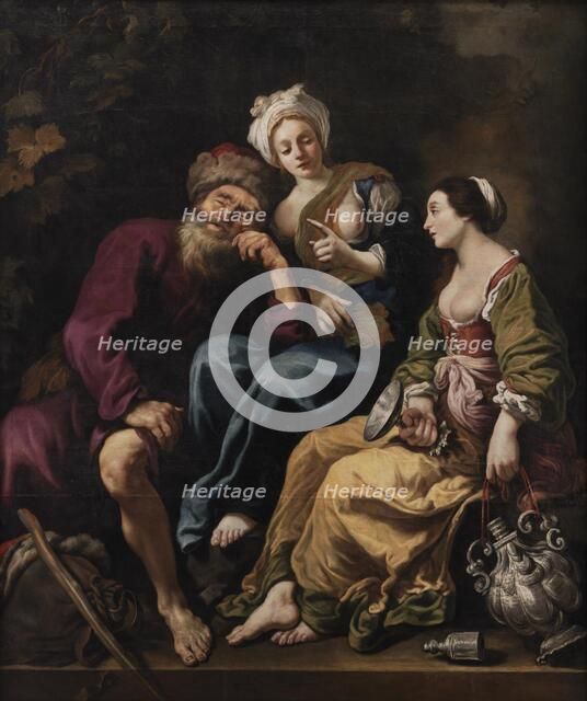 Lot and His Daughters; Lot made drunk by his two Daughters, 1625. Creator: Claude Vignon.
