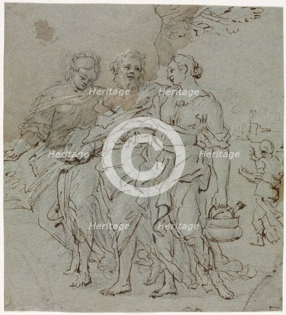 Lot and His Daughters (recto) Sketch for Lot and His Daughters (verso), 1600s. Creator: Pietro da Cortona (Italian, 1596-1669), circle of.