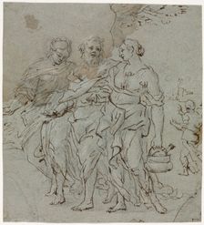 Lot and His Daughters (recto) Sketch for Lot and His Daughters (verso), 1600s. Creator: Pietro da Cortona (Italian, 1596-1669), circle of