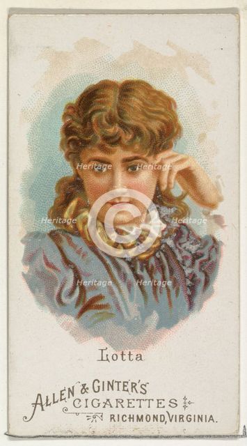Lotta, from World's Beauties, Series 1 (N26) for Allen & Ginter Cigarettes, 1888., 1888. Creator: Allen & Ginter.