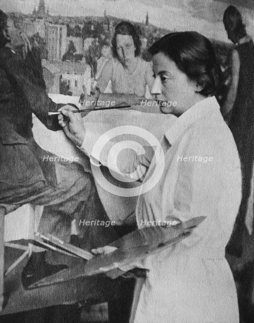 Lotte Laserstein painting her large work "Evening over Potsdam", 1930. Creator: Debschitz-Kunowski, Wanda von (1870-1935).