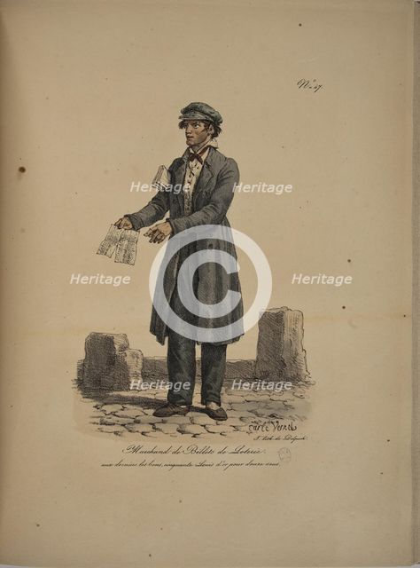 Lottery ticket seller. From the Series "Cris de Paris" (The Cries of Paris), 1815. Creator: Vernet, Carle (1758-1836).