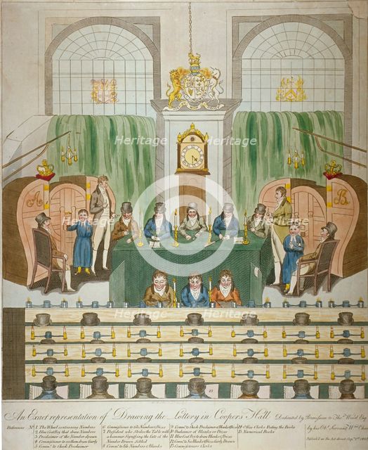 Lottery draw, Coopers' Hall, City of London, 1803. Artist: W Charles