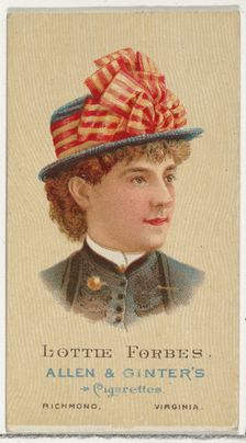 Lottie Forbes, from World's Beauties, Series 2 (N27) for Allen & Ginter Cigarettes, 1888., 1888. Creator: Allen & Ginter