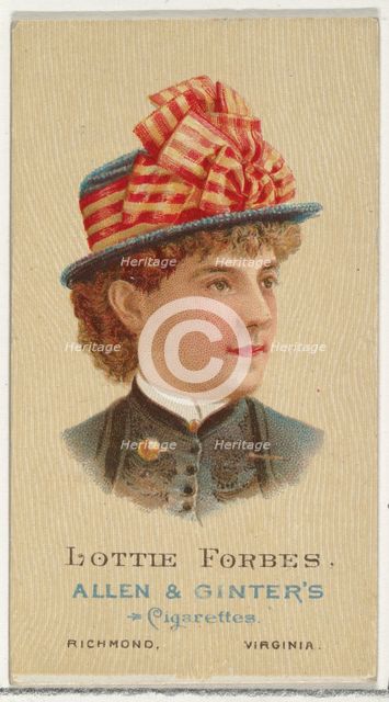 Lottie Forbes, from World's Beauties, Series 2 (N27) for Allen & Ginter Cigarettes, 1888., 1888. Creator: Allen & Ginter.