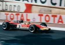 Lotus 49, Gold Leaf, driven by Graham Hill at the 1968 Monaco Grand Prix. Creator: Unknown