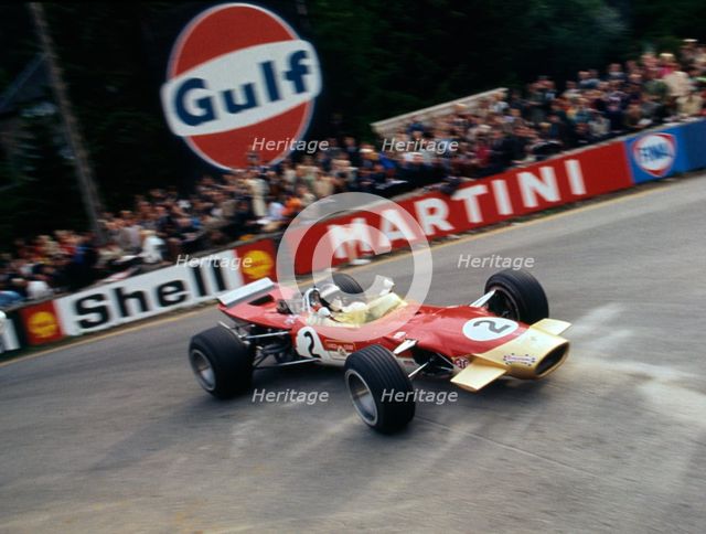 Lotus 49, Gold Leaf, driven by Jackie Oliver at the 1968 Belgian Grand Prix. Creator: Unknown.