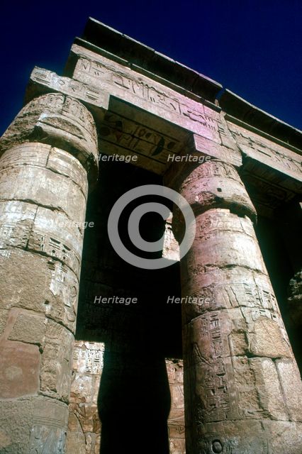 Lotus-headed pillars, Temple of Rameses III, Medinat Habu, Luxor, Egypt, c12th century. Artist: Unknown
