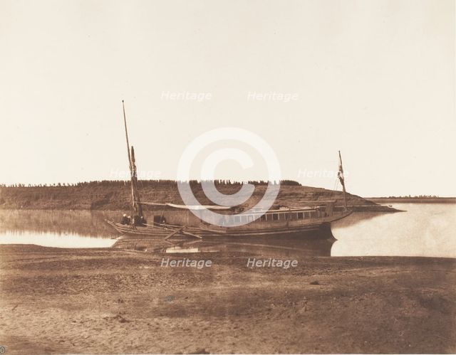 Louksor, Petit Bras du Nil - Barque de Voyageurs, 1851-52. Creator: Félix Teynard.