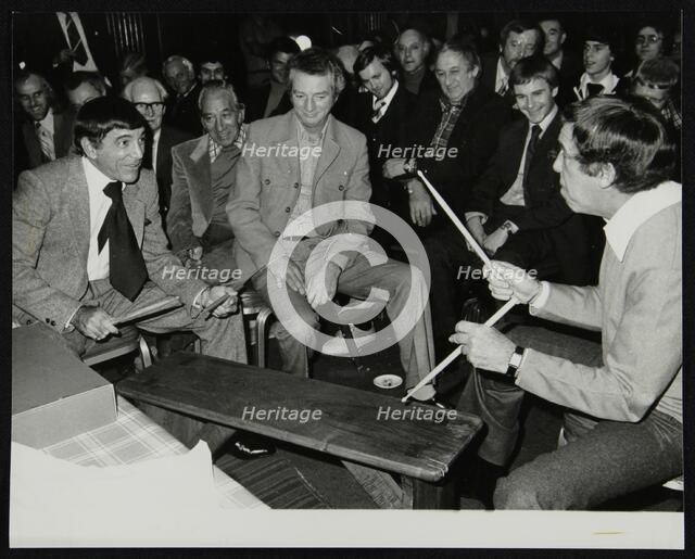 Louie Bellson and Buddy Rich at the International Drummers' Association meeting. London, 1978. Artist: Denis Williams