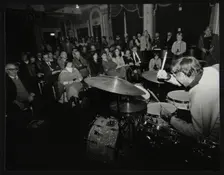 Louie Bellson conducting a drum clinic at the Horseshoe Hotel, London, November 1980. Creator: Denis Williams