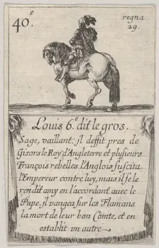 Louis 6.-e dit le gros / Sage, vaillant..., from Game of the Kings of France (Jeu des Ro..., 1644. Creator: Stefano della Bella