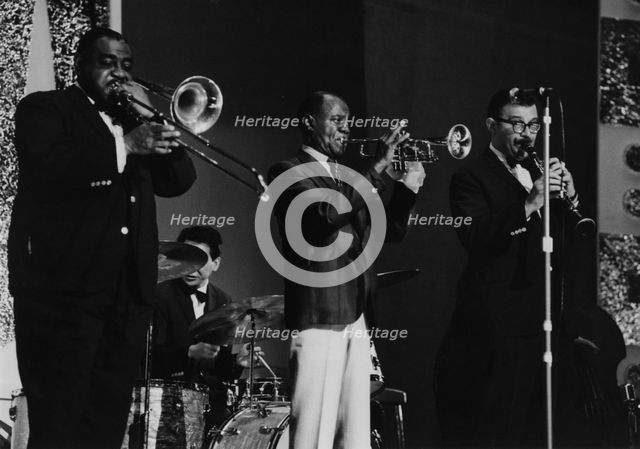 Louis Armstrong and All Stars on stage, Hammersmith Odeon, London, 1968. Creator: Brian Foskett.