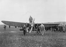 Louis Blériot about to make the first successful flight across the English Channel, 1909