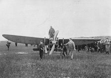 Louis Blériot about to make the first successful flight across the English Channel, 1909