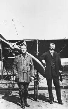 Louis Bleriot (right) 1872-1936, French aviator and the French air ace Adolphe Pegoud