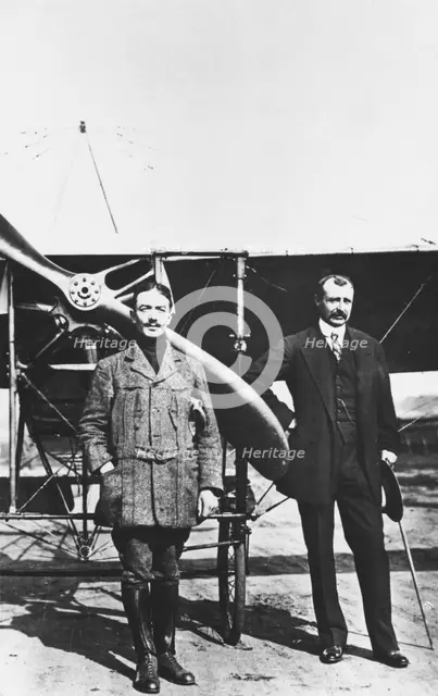 Louis Bleriot (right) 1872-1936, French aviator and the French air ace Adolphe Pegoud. Artist: Unknown