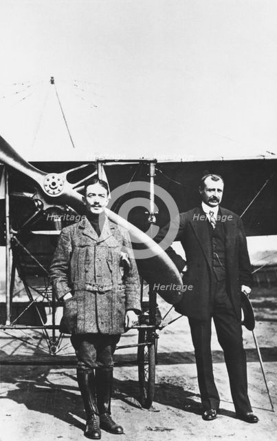 Louis Bleriot (right) 1872-1936, French aviator and the French air ace Adolphe Pegoud. Artist: Unknown