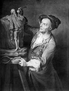 Louis Francois Roubiliac making a sculpture of Shakespeare, c1765, (1920s). Creator: David Martin