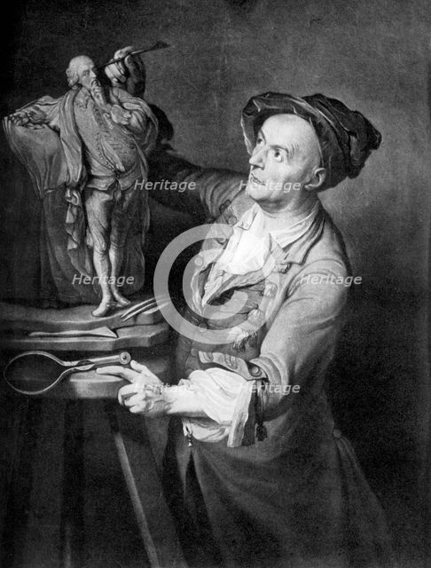 Louis Francois Roubiliac making a sculpture of Shakespeare, c1765, (1920s). Creator: David Martin.