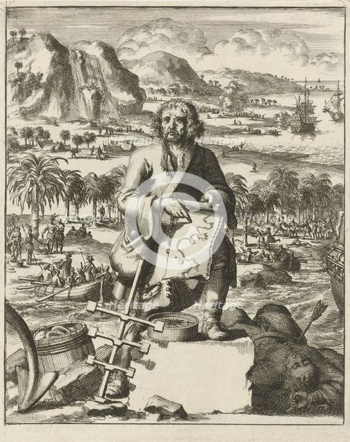 Louis Hennepin landing in North America, pub. 1688 (engraving). Creator: Dutch School (19th Century).