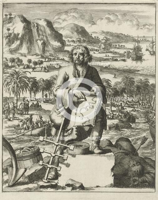 Louis Hennepin landing in North America, pub. 1688 (engraving). Creator: Dutch School (19th Century).