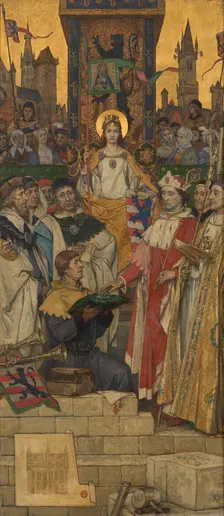 Louis of Male Laying the Foundation Stone of the Town Hall, 1893. Creator: Albrecht De Vriendt