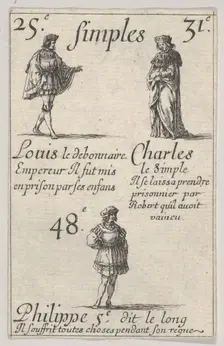 Louis le debonnaire... Charles le Simple, from Game of the Kings of France (Jeu des Rois..., 1644. Creator: Stefano della Bella