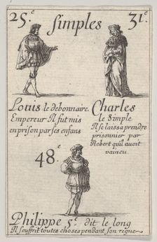 Louis le debonnaire... Charles le Simple, from Game of the Kings of France (Jeu des Rois..., 1644. Creator: Stefano della Bella