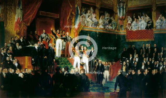 Louis-Philippe I is sworn in as king before the Chamber of Deputies, 9th August 1830. Artist: Devéria, Eugène (1805-1865)