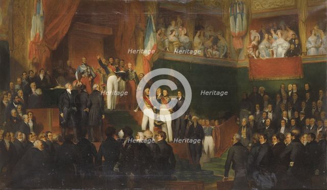 Louis-Philippe I is sworn in as king before the Chamber of Deputies, 9th August 1830. Artist: Perrault, Léon Jean Basile (1832-1908)
