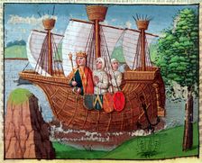Louis VII, King of France, with Cistercian monks, embarking to the Holy Land in 1145, miniature i…